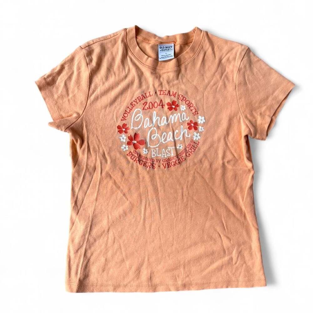 Y2K Old Navy Outlet Peach‑Orange Volleyball Tee – Tagged Large (Fits S/M)